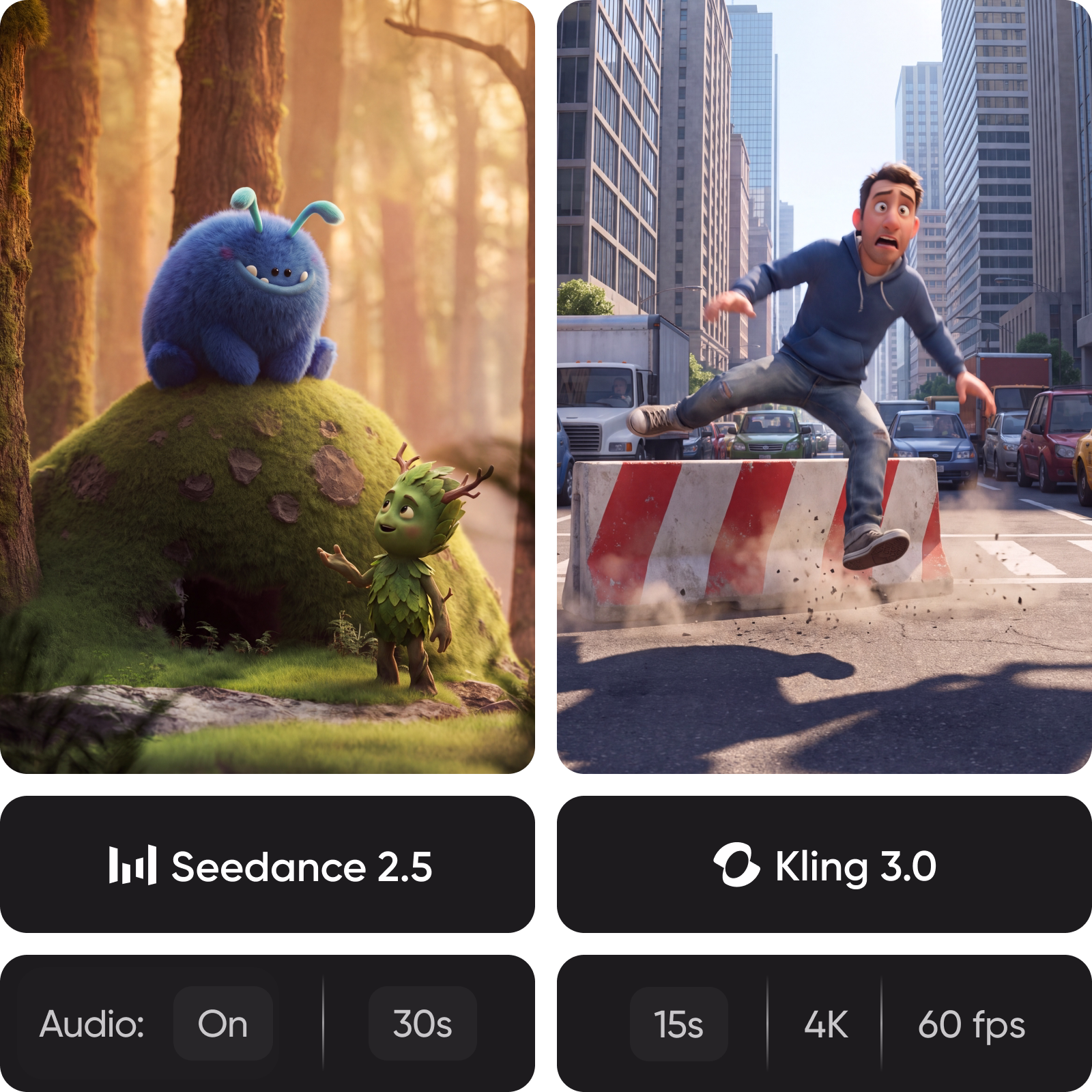 Seedance 2.5 vs Kling 3.0 clip length, resolution, audio