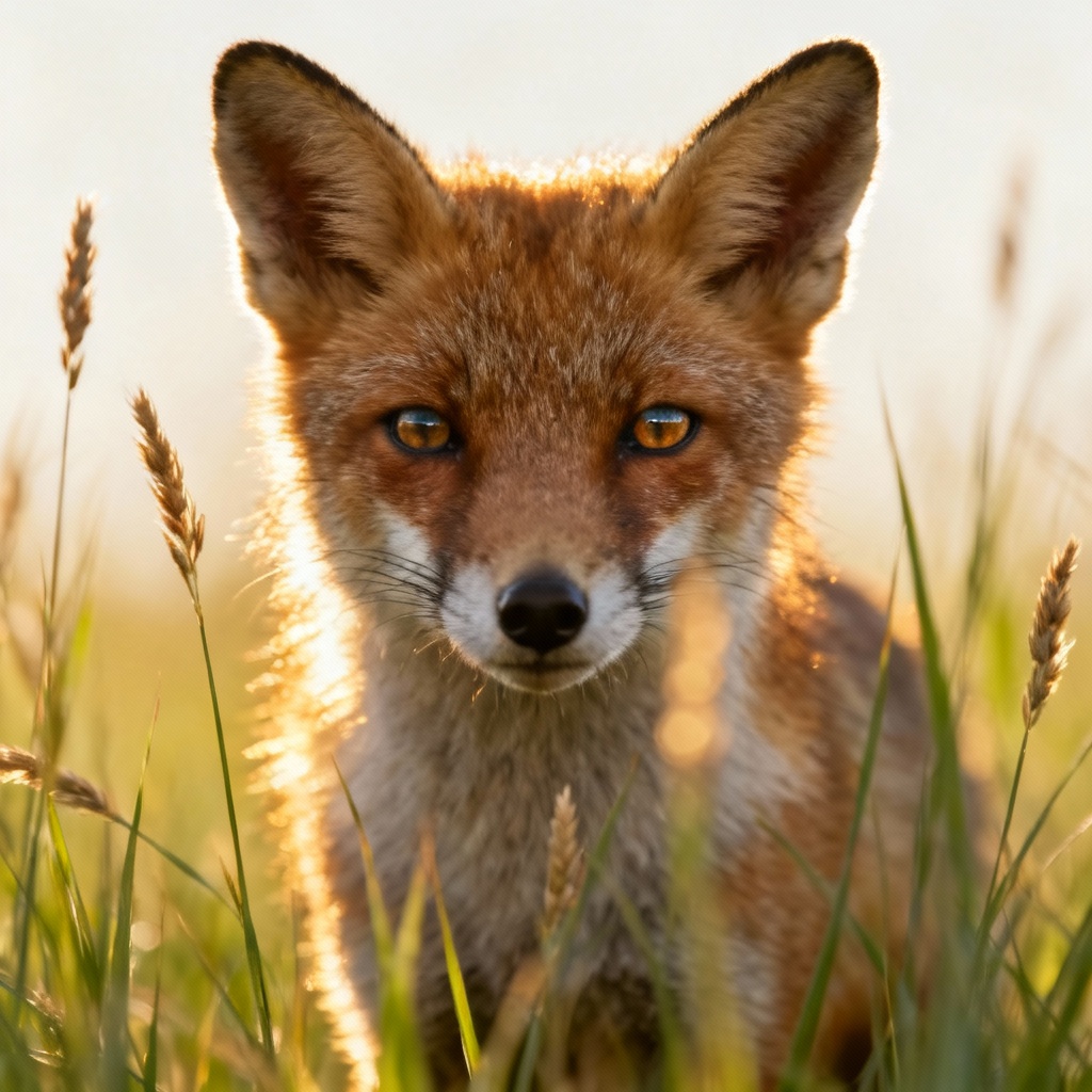 Wildlife portrait — fox in field
