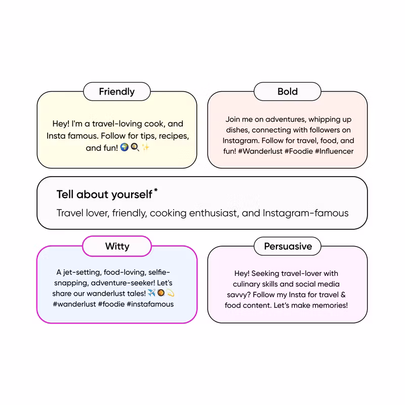 customize the online bio generator results