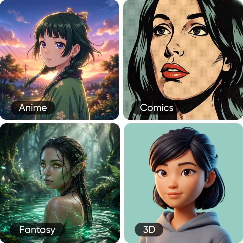 create AI character styles from anime to 3D
