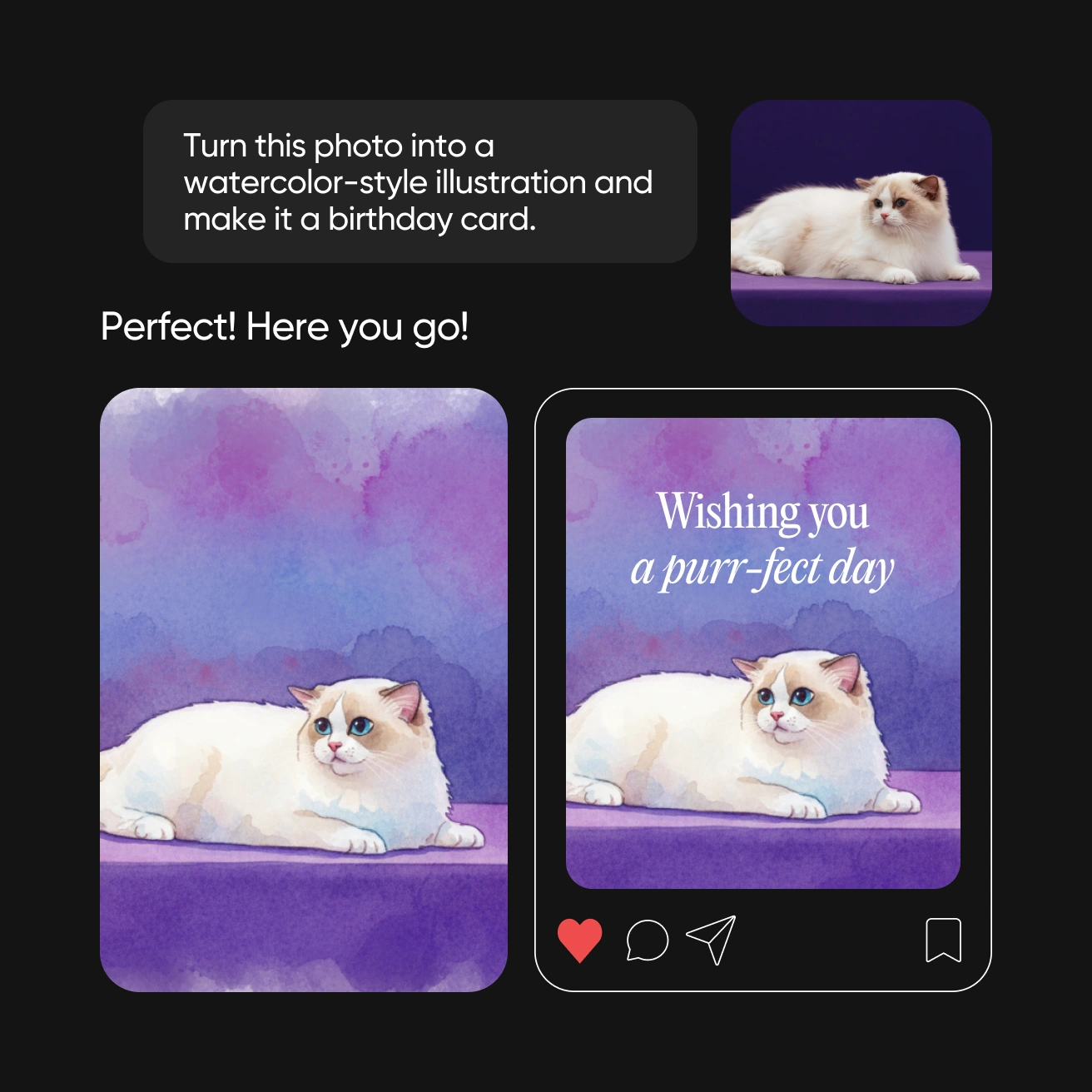 AI Assistant interface showing design generation capabilities