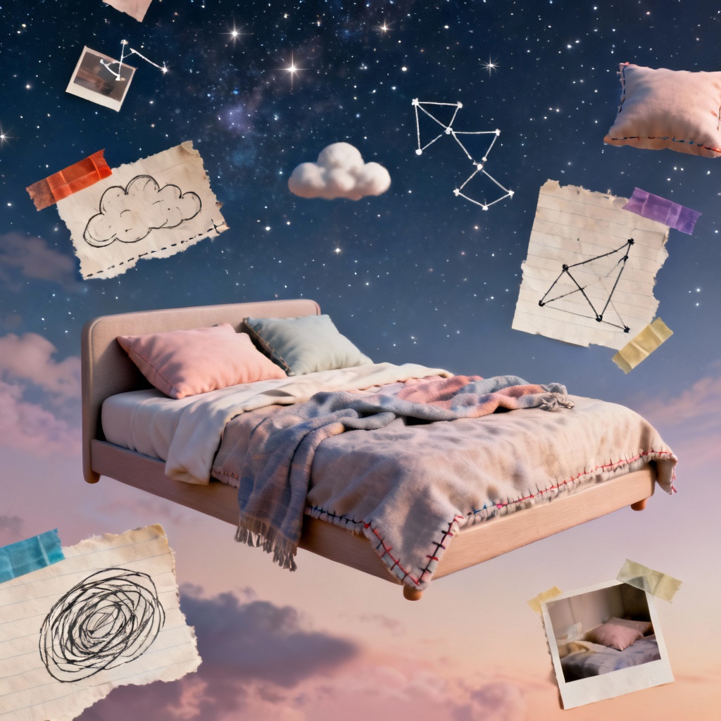 Dreamcore collage — surreal bedroom