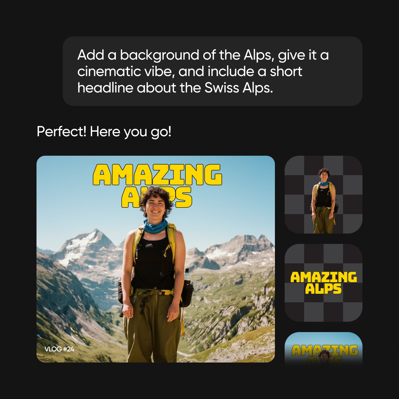 AI Assistant interface showing design generation capabilities