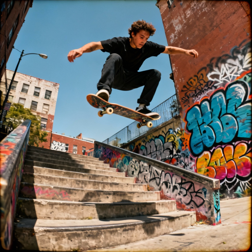 Street poster photo — skateboard freeze